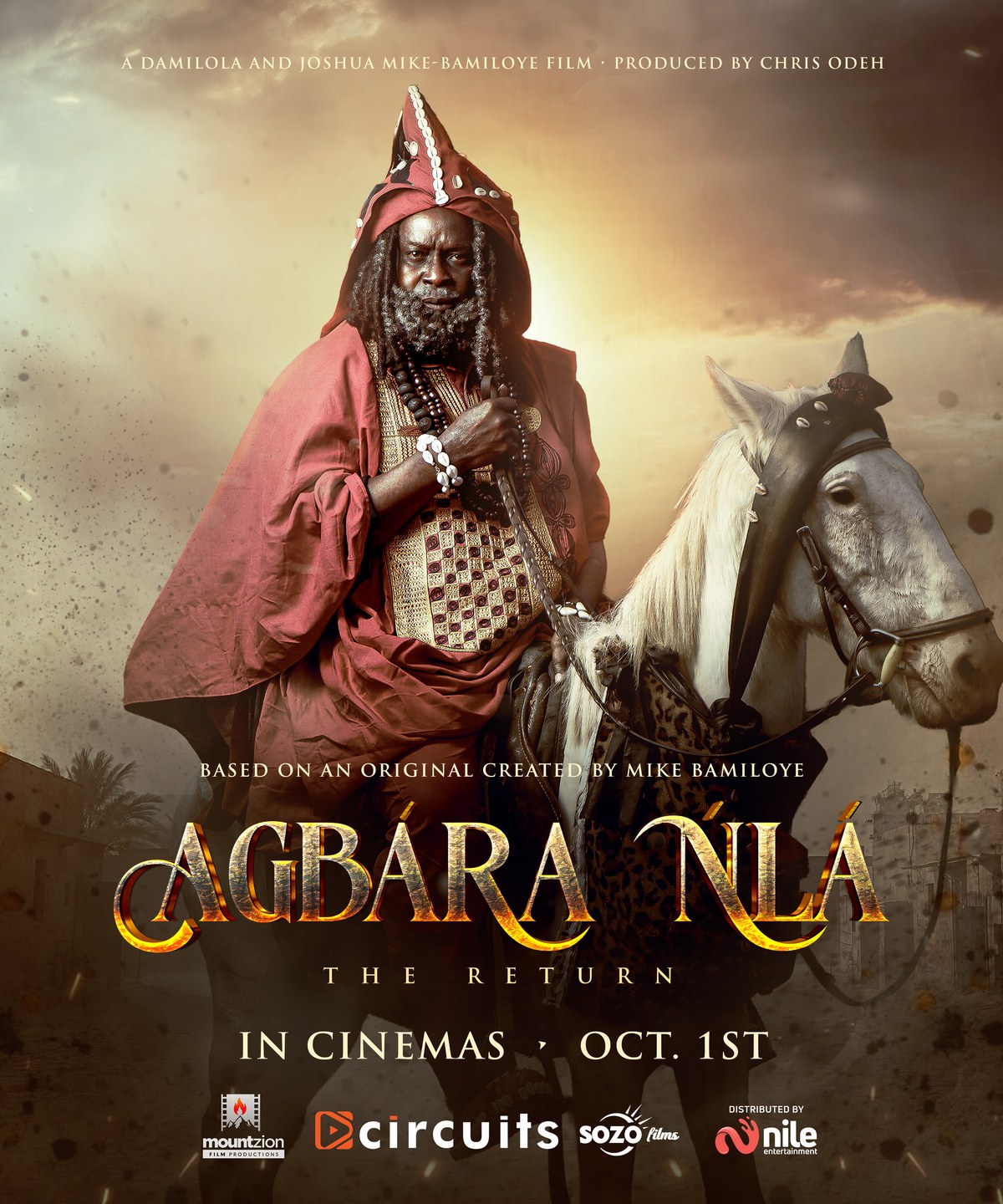 Key art for Agbara Nla: The Return showing Mike Bamiloye as the herbalist Isawuru on horseback