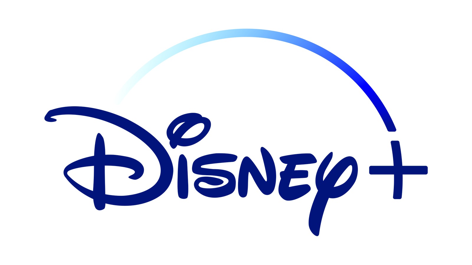 The Disney+ logo in dark blue lettering under a blue arc, on a white background